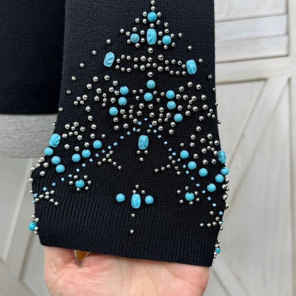Kikit Turquoise Beaded Studs Sweater Black Medium Western - Picture 6 of 11